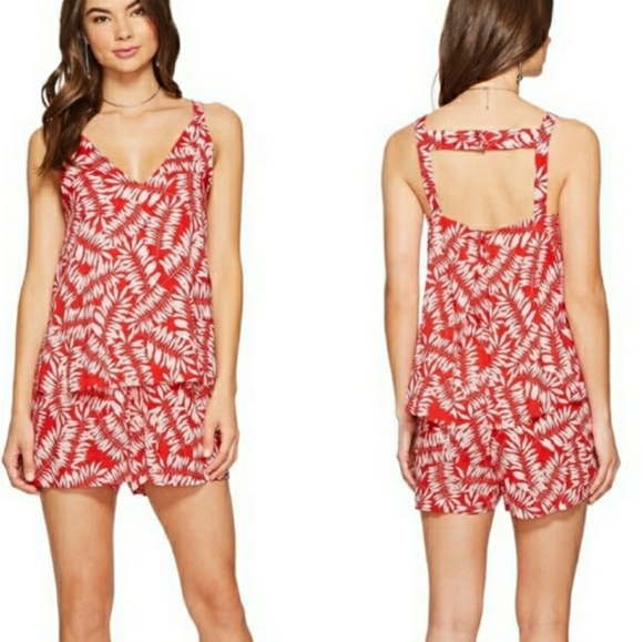 𝅺1.‎ State Romper Womens 0 Havanna Red Printed Romper Rayon Lightweight NWT - Picture 1 of 7